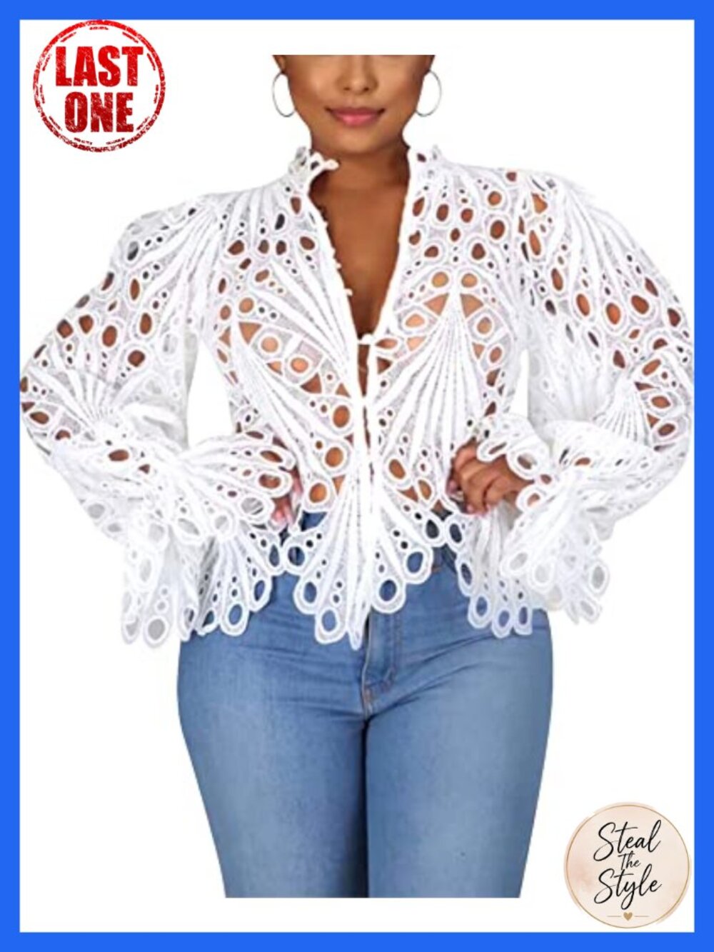 Women's Sexy Lace Ruffle Long Sleeve Button Down Blouse